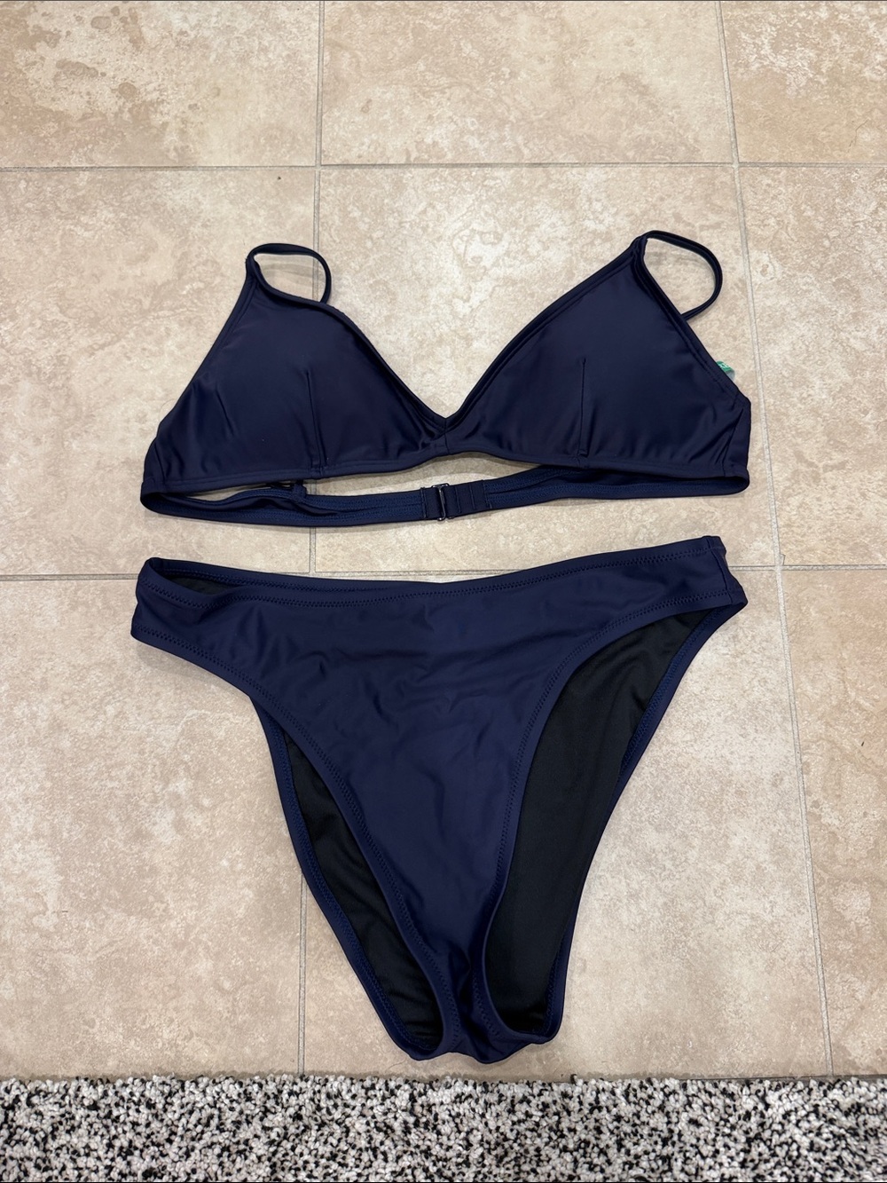 J. Crew Navy Triangle Bikini Set - Classic Two-Piece Swimwear- L top, M Bottom